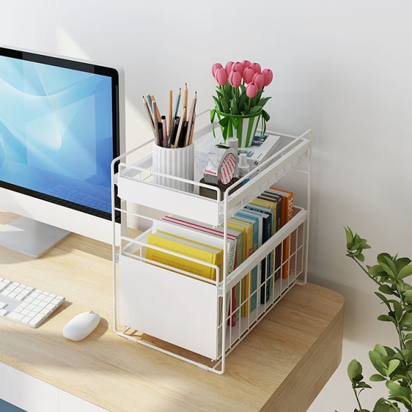 Bathroom Kitchen Stackable Double-layer Pull-out Storage Basket Spice Rack Basket Under Sink Organizer Bathroom Shelf