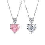 S925 Sterling Silver Necklace for Women Pink Heart White Drop Pear CZ Pendant
