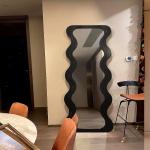 OEM Floor Wavy Standing Mirror Black Ornate Wooden Frame