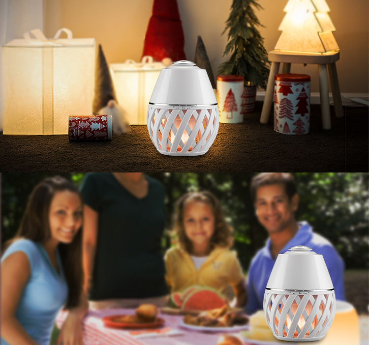Bamboo Portable Cool Mist LED Flame Lamp Bluetooth Speaker