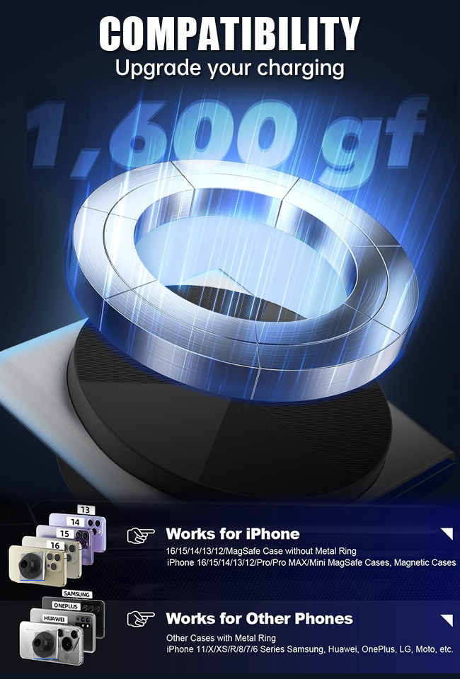 360-Degree Rotation Car Phone Holder With 9-Color RGB Light Effect Projection And Wireless Car Mount
