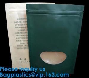 Wholesale Natural Kraft Paper Flat Bottom Standup Pouch / Food Packaging Bags With Window,Foil Lined Standup Kraft Paper Envelopes from china suppliers