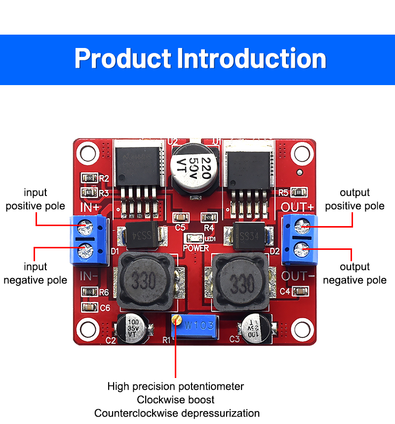 CA-2577 LM2596S 3A Step Down/Up DC-DC Automatic Voltage Regulation Module Board Mount Solar Panel Compatible Converter