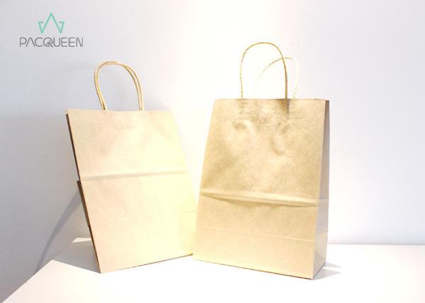 Square Bottom Brown Paper Takeaway Bags , Kraft Brown Carrier Bags Twisted