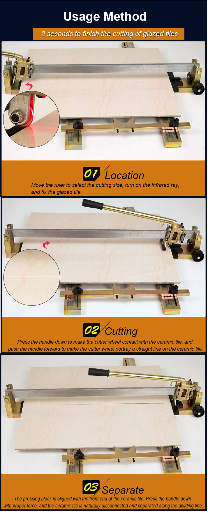 800mm-1200mm Heavy Type Professional Manual Laser Tile Cutter Machine for Ceramic and Porcelain Tile