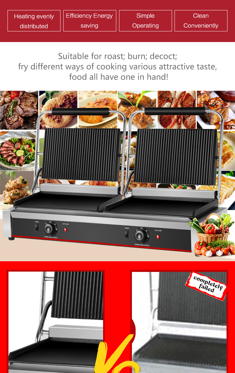 Non-Stick Enamel Coated Electric Griddle Grill for Commercial Steak Sandwich Toaster