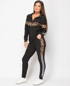 Wholesale Womens Tracksuits Cotton Polyester Leopard Print Side Stripe Women Jogging 2 Pieces Set from china suppliers