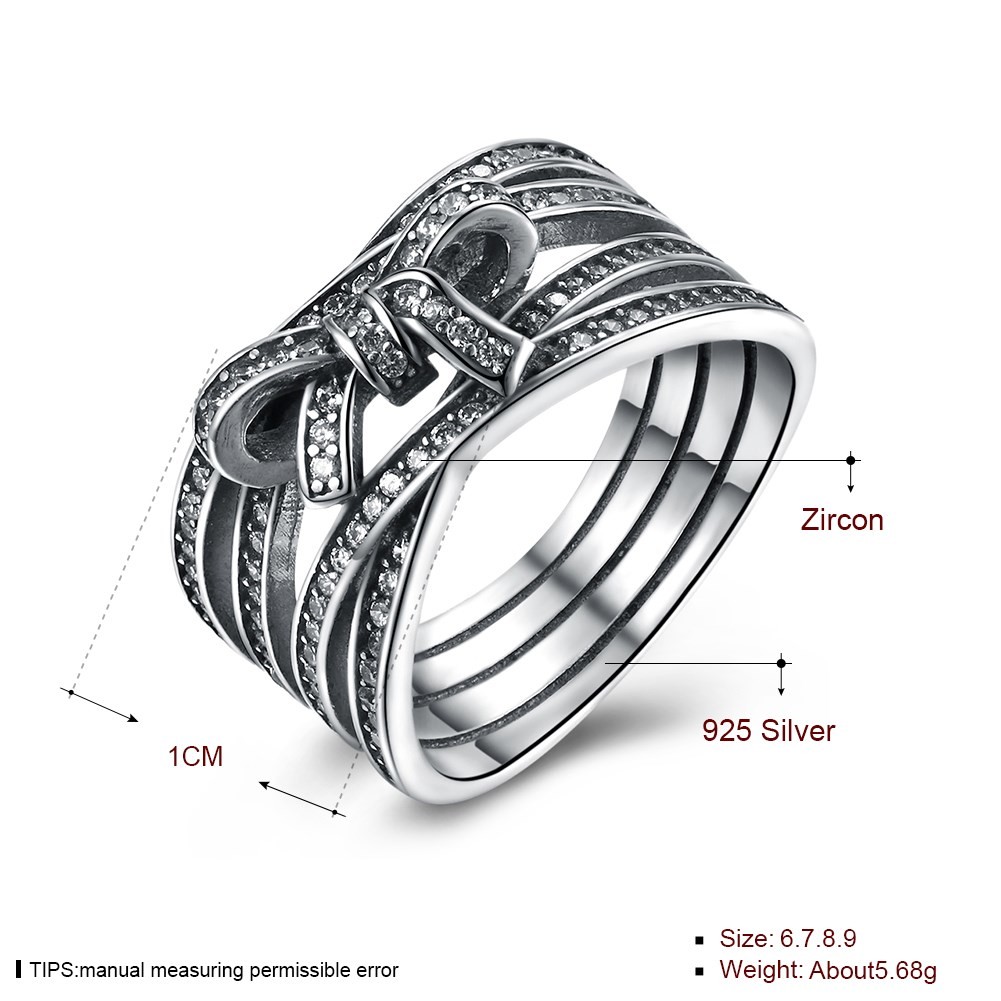 925 Sterling Silver Bowknot Finger Ring With Crystal Women Ring European Original Jewelry Gift