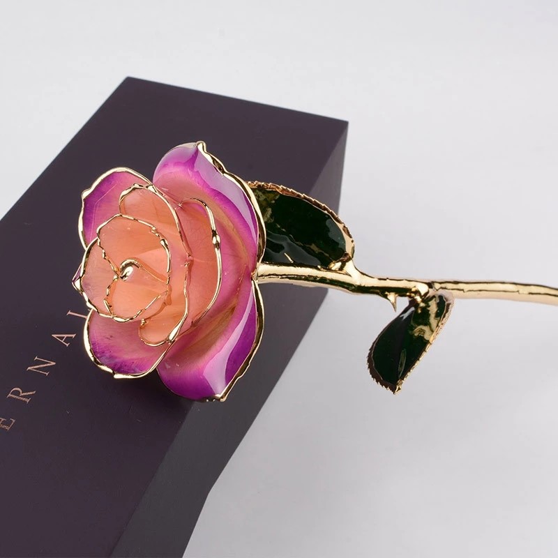 Rose Long Stem Dipped 24k Gold Rose preserved rose in Gift Box with Clear Display Stand Best Gift Wholesale rose gift