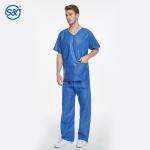 S&J SMS Disposable Medical Scrub Suit Surgeon Suit Two Pieces Short Sleeve