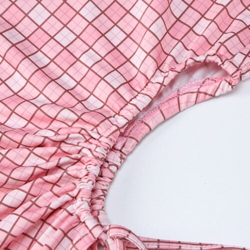 OEM maufactory long -sleeved short skirt side polyester women's pink lattice dress