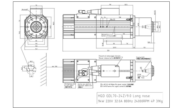 400HZ Frequency Air Cooling Spindle Motor for 9kw Automatic Tool Changer Machine