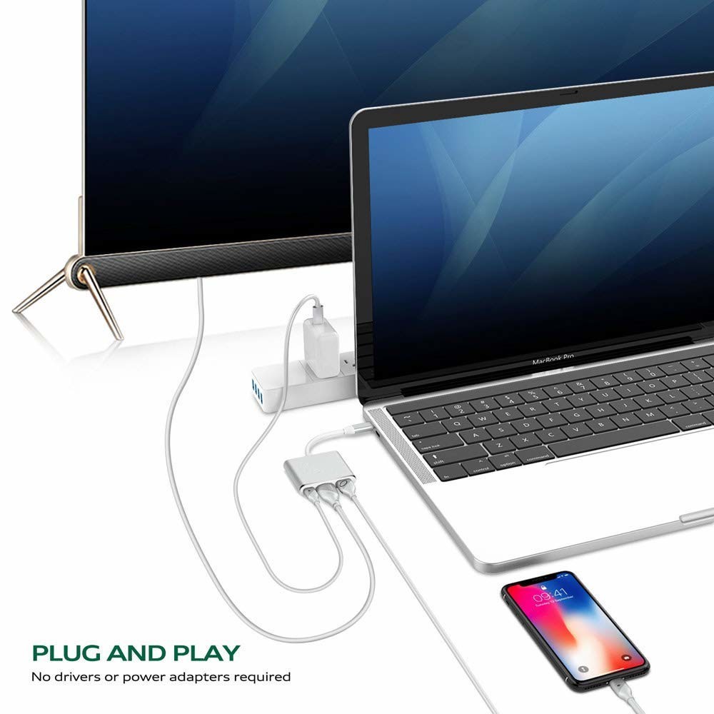 USB C to Digital Multiport Hub Adapter Type-C to 4K Adapter with USB 3.0 USB-C 3.1 for MacBook 12