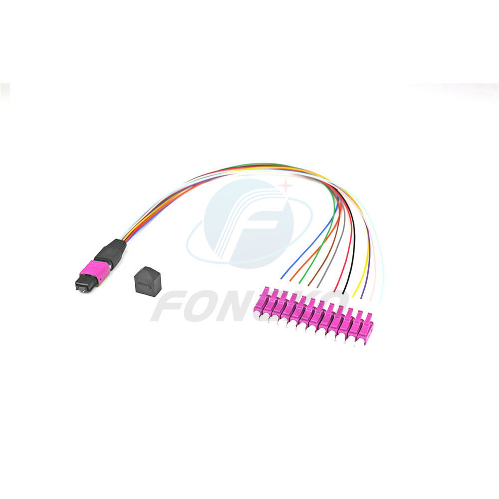 1 Meter MPO To LC Pigtail Patch Cord Cable Fan Out Multimode OM3 OM4