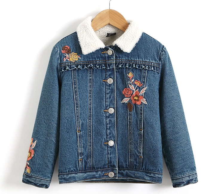 Embroidery Designs Kids Denim Clothes , Lovely Winter Girls Jeans Coat