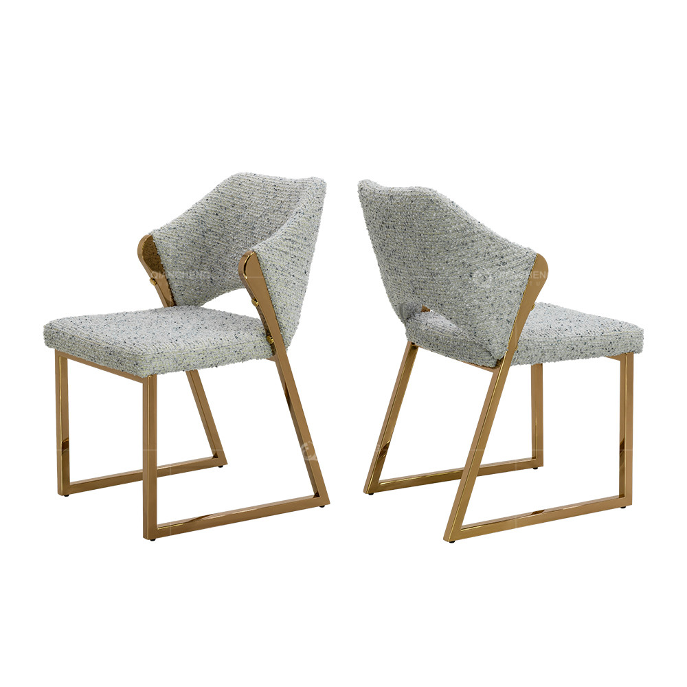 Fabric Upholstery SS Dining Chairs With Brushed Gold Armrest Stainless Steel Leg