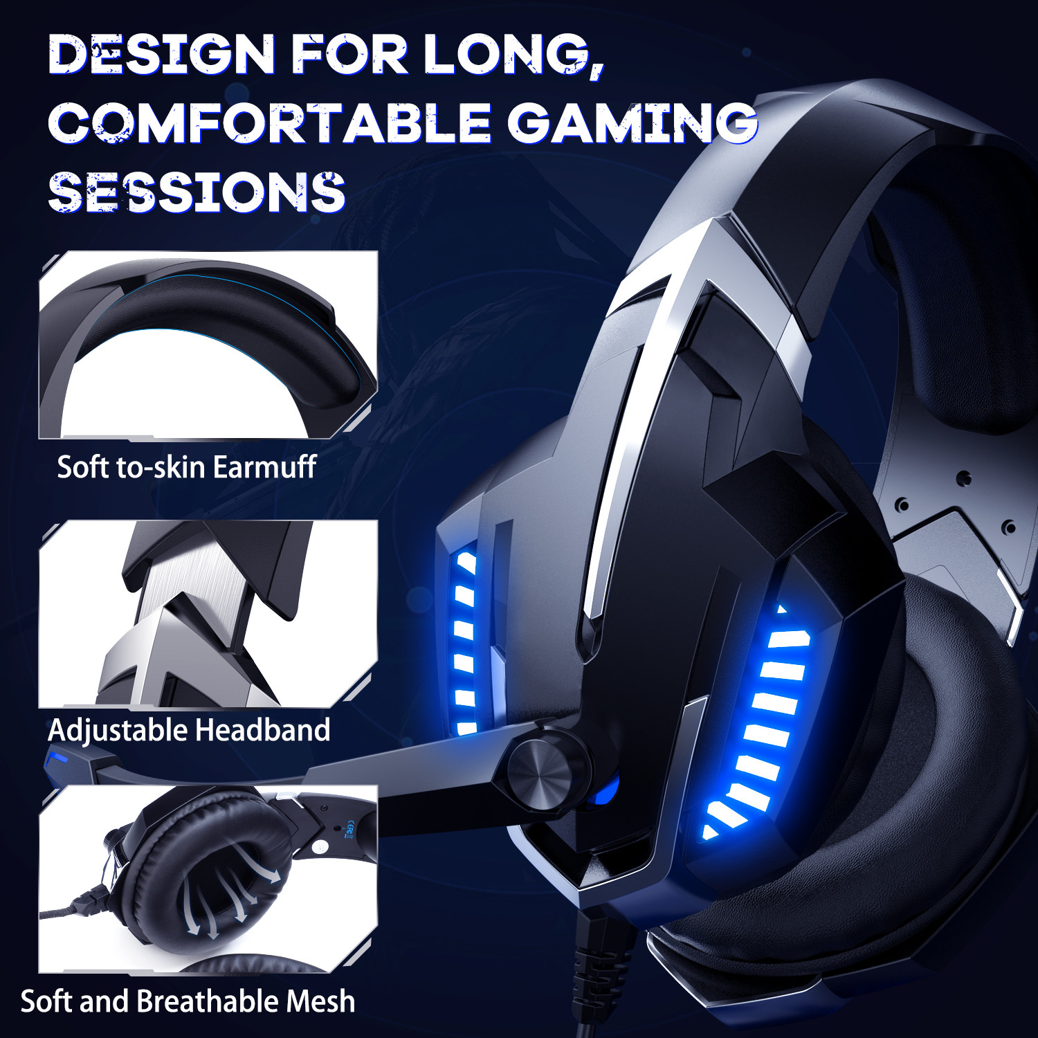 20000Hz Surround Sound Gaming Headset Onikuma K18 For Pubg Game