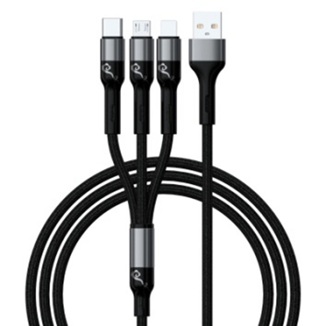 3-in-1 Fast Charging Braided Cable (USB-A to Lightning/Micro/Type-C), Aluminum Shell