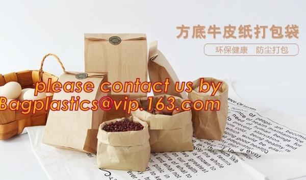 Custom design printed Kraft bread packaging paper bag,wax grease proof square
