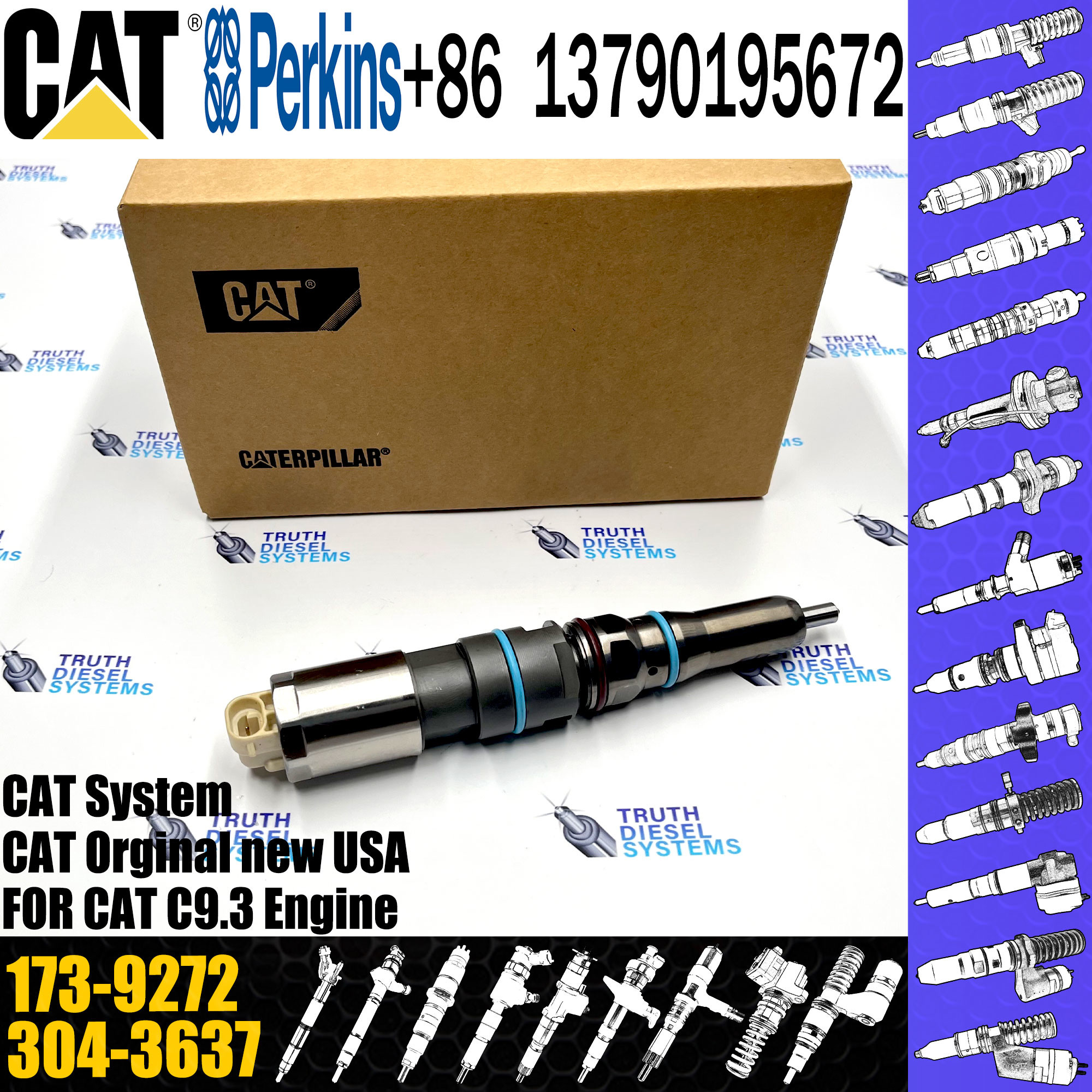 common rail diesel fuel injector 173-9272 304-3637 232-1173 382-0709 10R-1265 392-9046 For CAT C9.3 Excavator 336E