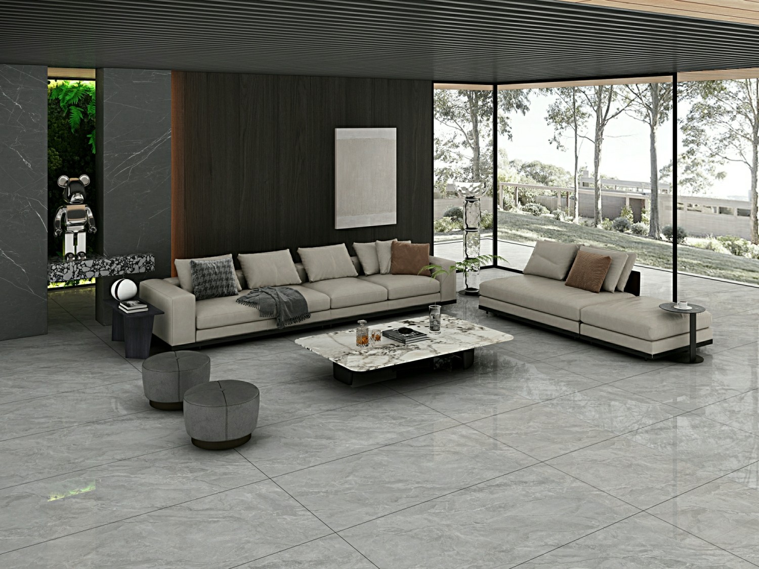Gray Stunning Retro Outside Wall 900x1800x9mm Glazed Polished Porcelain Tile ISO9001 For Decoration And Design
