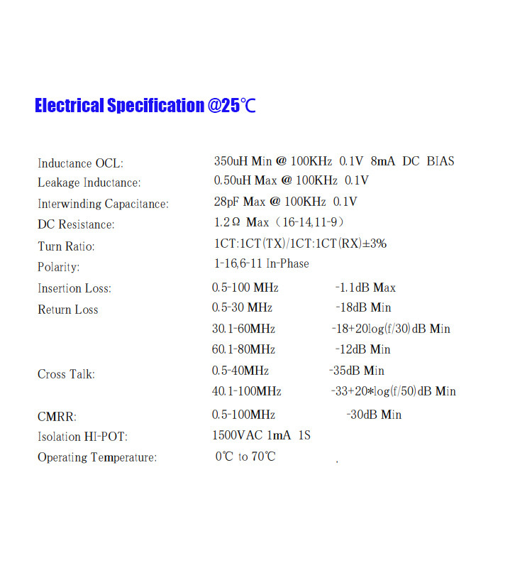 H1102NL 1000 BASE-T Modules Network Lan Transformer 16 PIN For Signal Conversion