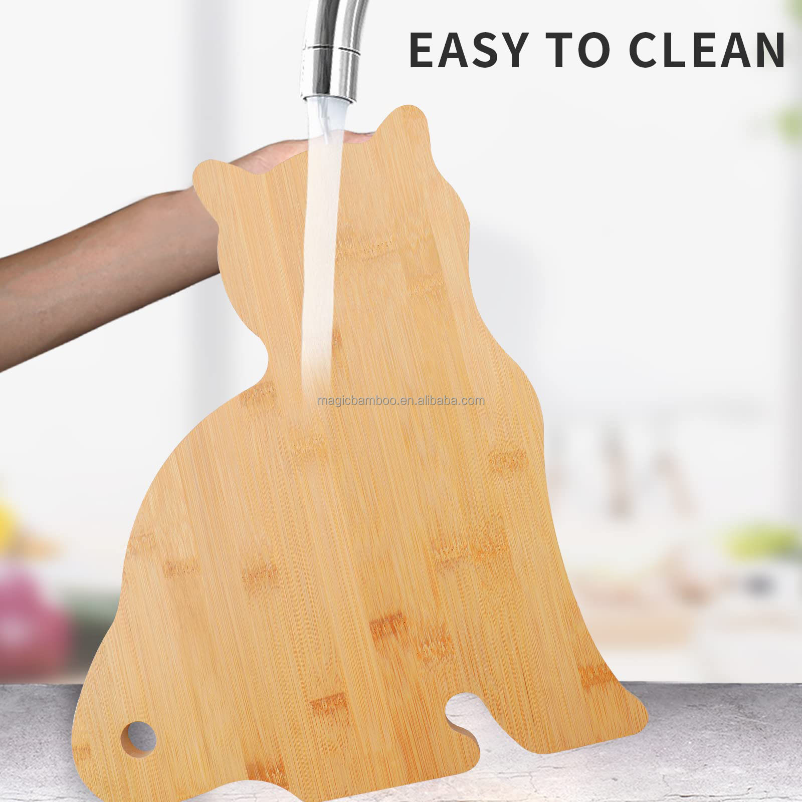 Sustainable Bamboo Cat Shaped Cutting Board Wooden Serving Board Kitchen Chopping Board 38.2*33.1*1.6cm
