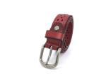 Red 2.2cm Hollow Women Cow Leather Belt With Alloy Pin Buckle