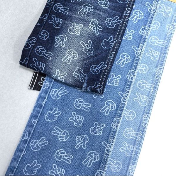 Finger Design Printed Fabric Non Elastic Denim 9.6oz 170-180CM DARK BLUE for jeans