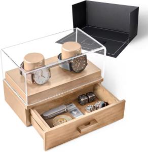 Wholesale Vintage Customized Watch Storage Case Clear Acrylic Cover Watch Wooden Drawer Box from china suppliers