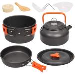 Stainless Steel Outdoor Cooking Set Rolled Edge Camping Cookware For 1-2 P