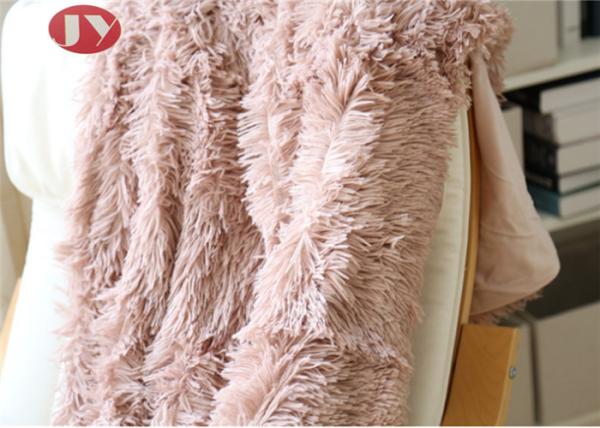Pink PV Plush Long Faux Fur Blanket , Luxury super soft shaggy fleece fuzzy
