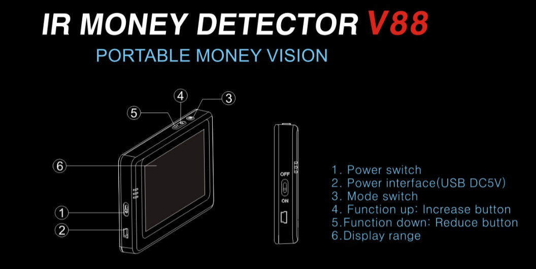 Mini Infrared Money Detector with 4.3 inch LCD screen, built in lithium battery