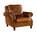 Retro Brown High Back Leather Armchair Hard Solidwood Frame American Style