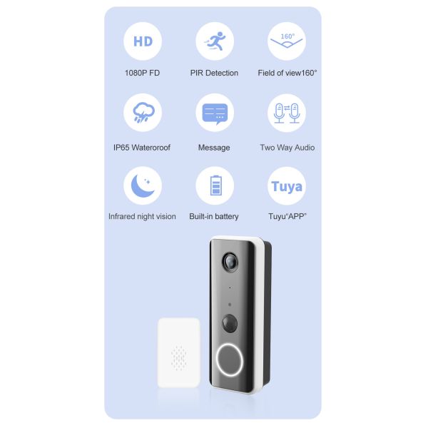 1080p Wifi Doorbell Camera Two Way Intercom With Chime