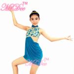 Mordern Ballet Dance Costumes Floral Diagonal Neckline Cut Out Side Dress