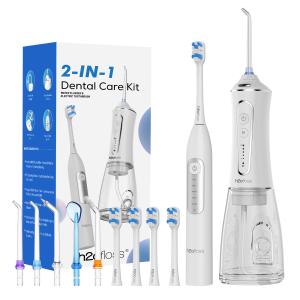 Wholesale Professional 2-in-1 Sonic Teeth Cleaning Combo Soft Bristle Electric Toothbrush Water Flosser Whitening Waterproof Household from china suppliers