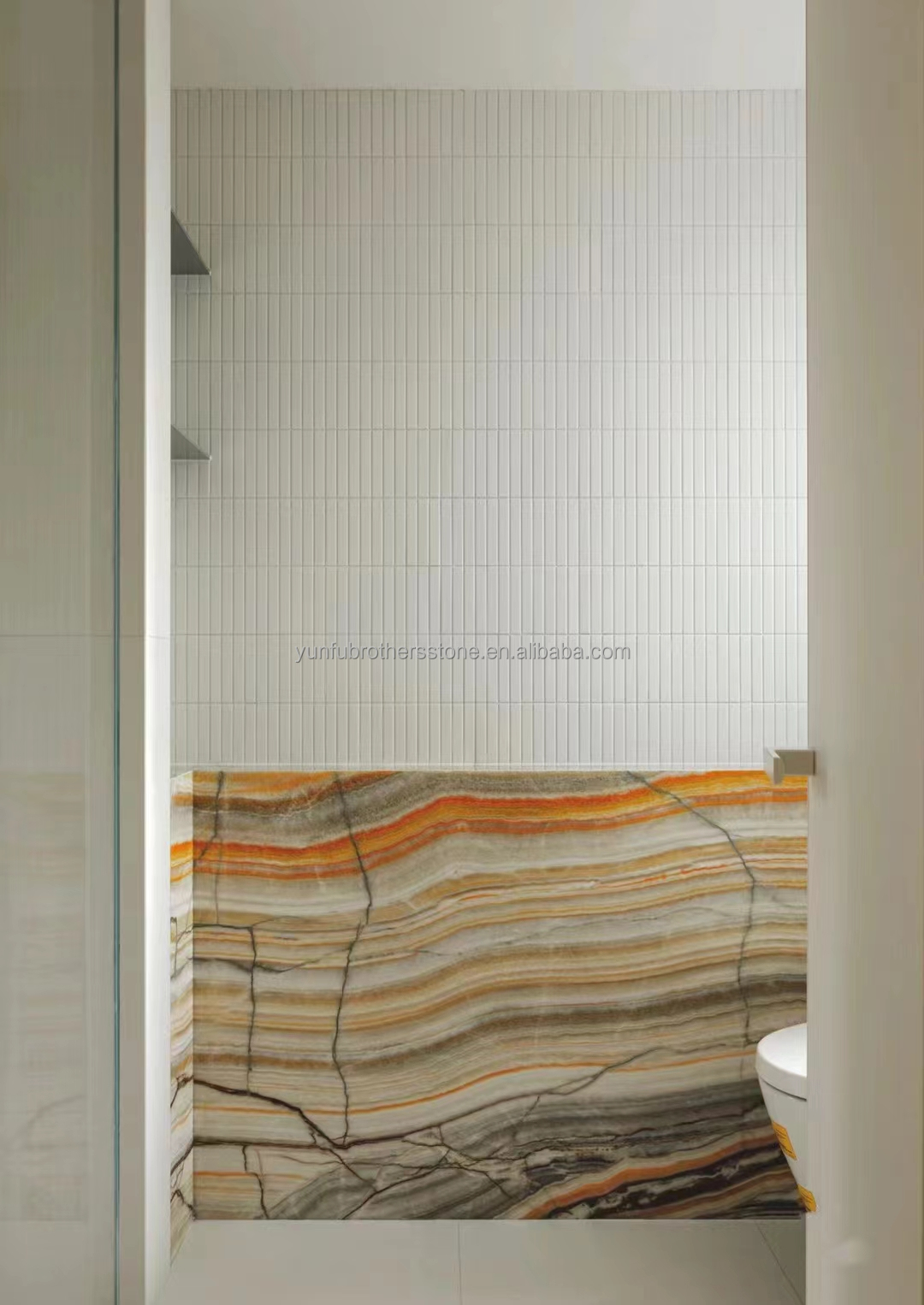 Hotel Table Furniture Design with Natural Stone Bookmatched Rainbow Onyx Marble Slab