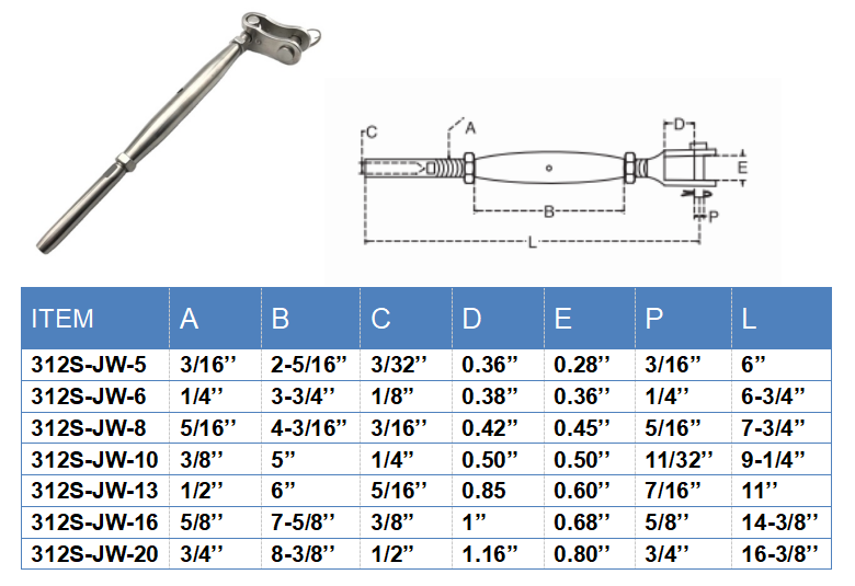 Stainless Steel T Style Thread Toggle Terminal Heavy Industry Rigging with Polished