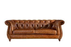 Wholesale Retro Vintage Three Seater Leather Sofa With Brass Nails / Leather Buttons from china suppliers