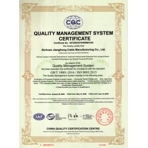 Sichuan Jianghong Cable Manufacture Co., Ltd. Certifications