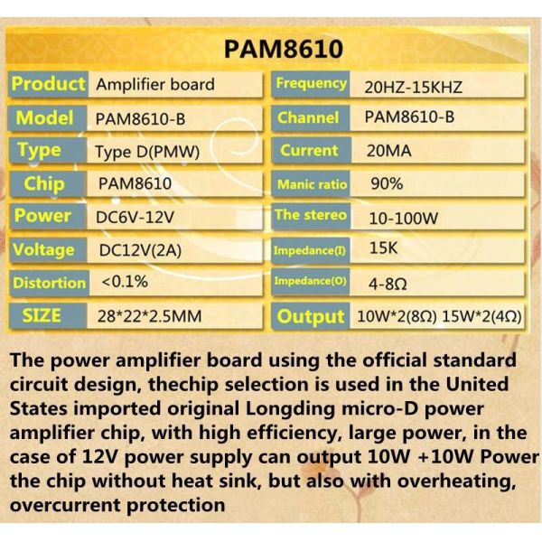 DC12V 20MA PAM8610 2x15W Stereo Power Amplifier Board