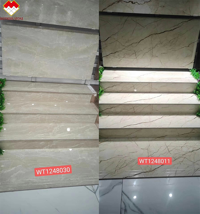 Modern Design Glazed Polished Porcelain Stair Tiles Prices Stone Imitation Texture