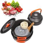 Stainless Steel Outdoor Cooking Set Rolled Edge Camping Cookware For 1-2 P