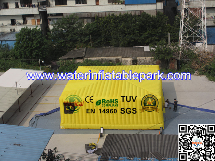 Yellow Festival Giant Inflatable Cube Tent , Inflatable Large Storage Tent Custom