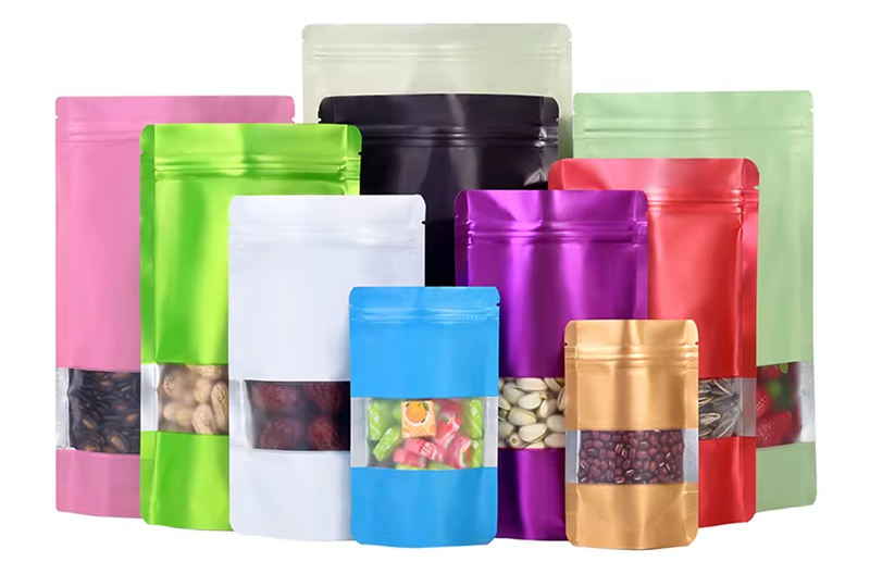 Custom Print Window Pouch Standup Ziplock Bag Resealable Moisture Proof Packaging Self Sealing Laminated Plastic Zipper Food Bag