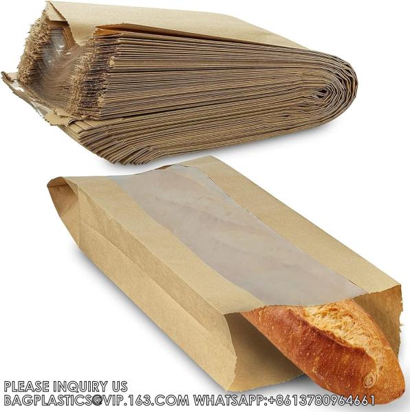 Paper Bread Bags - Kraft Brown Bakery Bags With Window Breathable Bread bags for