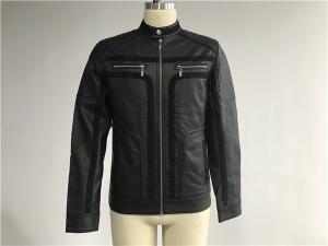 Wholesale Black Mens PU Jacket With Suede Detail , Mens Leather Look Biker Jacket TW77818 from china suppliers