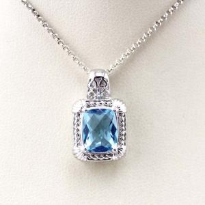 Wholesale White Gold Plated 925 Silver Blue Topaz Cubic Zirconia Square Pendant Necklace (P04) from china suppliers