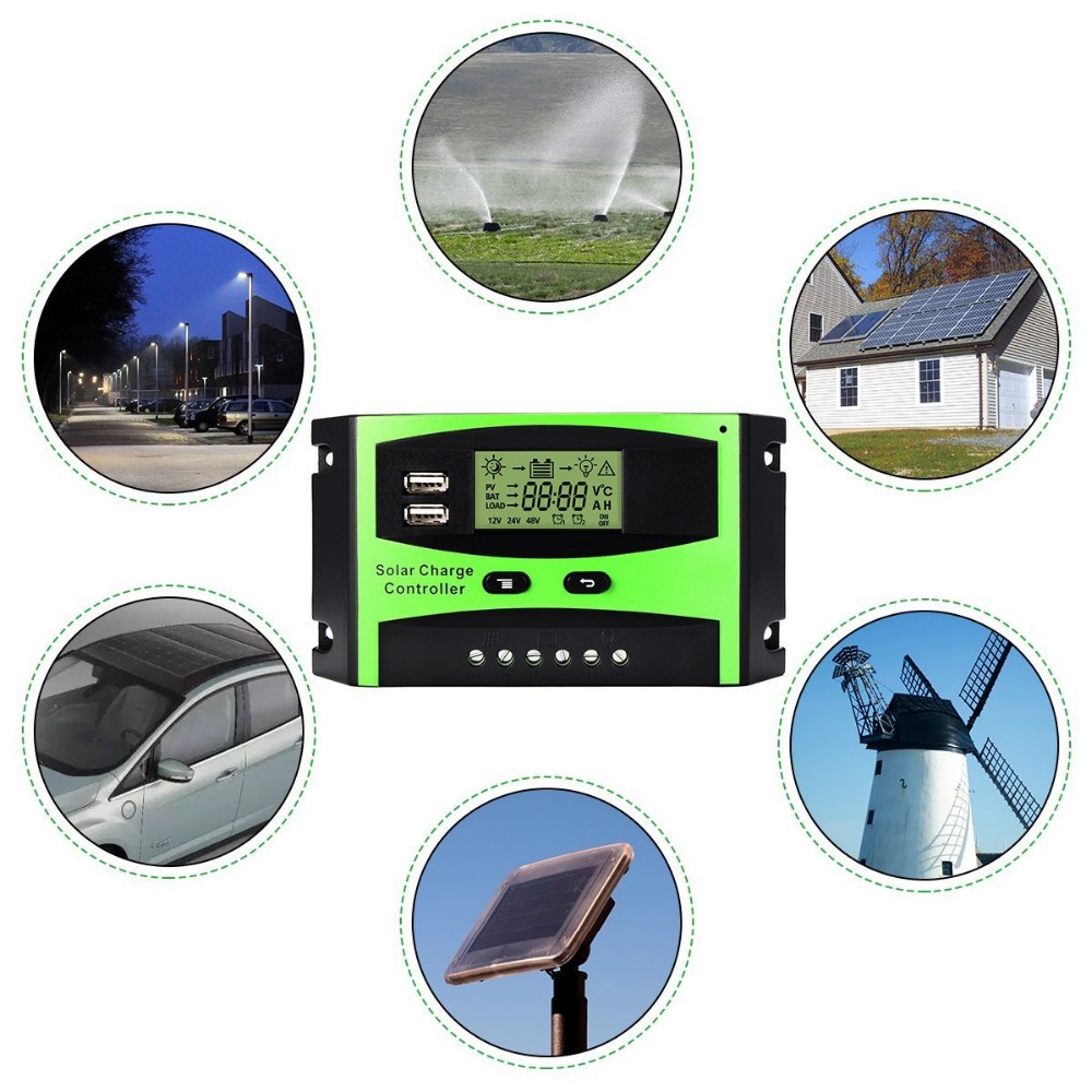 Manual 10A 50A 60A 20A 30A PWM Solar Charger Controllers 24V 12VDC Output Bulb